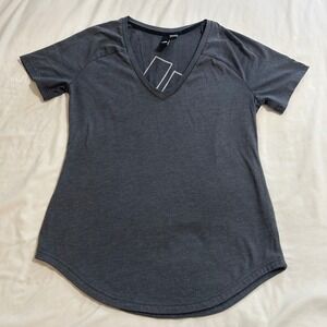 Adidas Womens V-Neck‎ Graphic T-Shirt Gray Heathered Curved Hem Size Small